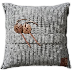 Knit Factory Aran Sierkussen - Licht Grijs - 50x50 cm - Inclusief kussenvulling