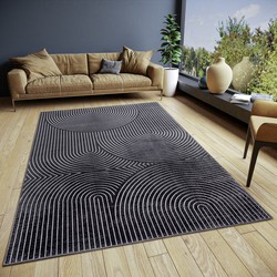 Japandi vloerkleed - Laagpolig - Viscose - Zwart - 80 X 200 CM