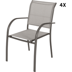 HESPERIDE HIXA Tuinstoelen - Eetkamerstoelen - voor buiten - set van 4 - Eetstoelen - Tuinmeubelen - Terrasstoelen - Stapelbaar - Aluminium - Grijs - PIAZZA