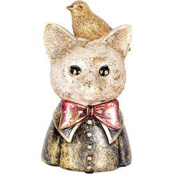 Clayre & Eef Decoratie Beeld Kat 11x9x18 cm Wit Zwart Kunststof