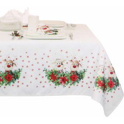 Kerst tafelkleed/tafellaken - met rendieren print - 140 x 250 cm - polyester - Tafellakens