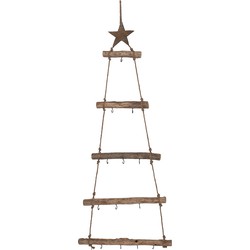 Clayre & Eef Hangende ladder Kerstbomen 46x5x110 cm Bruin Hout Kerstdecoratie