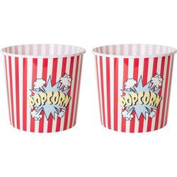 Gerimport Popcorn bak - 2x - rood/wit - kunststof - D24 - 9 liter - herbruikbaar - Snack en tapasschalen