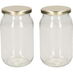 Luchtdichte weckpot transparant glas - 2x stuks - 900 ml - goud - Weckpotten