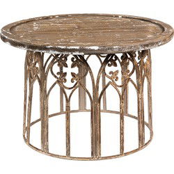 Clayre & Eef Bijzettafel  Ø 80x53 cm Beige Bruin Ijzer Hout Rond