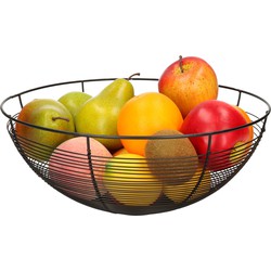 Fruitschaal/fruitmand rond zwart metaal 32 cm - Fruitschalen