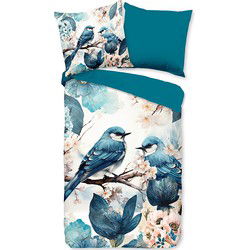 Pure Blauwe Vogels Dekbedovertrek Blauw-1-persoons (140 x 200/220 cm)