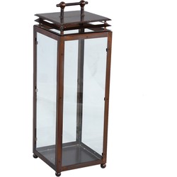 PTMD Dunja Copper Metal And Glass Lantern Rectangle