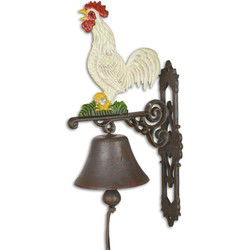 A PAIR OF CAST IRON CROWING ROOSTER BELLS