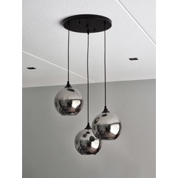 Groenovatie Smoke Glazen Hanglamp, 3 Bollen, ⌀20cm, Zwart