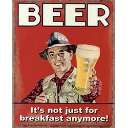 Clayre & Eef Tekstbord  20x25 cm Rood Wit Ijzer Rechthoek Beer It's not just for breakfast anymore! Wandbord