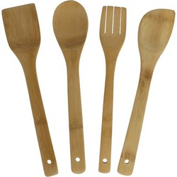 Gerim Kitchen Solutions set keukenlepels/pollepels - 4 stuks - hout - 30 cm - Keukenspatels