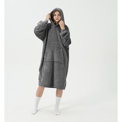 Geen merk SHERRY - Oversized Hoodie - 70x110 cm - Hoodie & deken in één – heerlijke, grote fleece hoodie deken - Charcoal Gray - antraciet - Dutch Decor Limited Collection