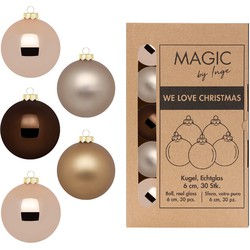 Kerstballen van glas - 30x - bruin tinten - 6 cm -milieubewust verpakt - Kerstbal