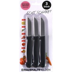 Haushaltshelden keukenmesjes/schilmesjes - 3x - RVS - zwart - 16 cm - Schilmessen