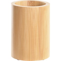 Badkamer tandenborstelhouder / drinkbeker - bamboe hout - 8 x 11 cm - Tandenborstelhouders