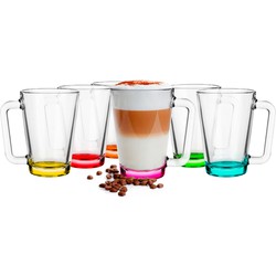 Glasmark Theeglazen/koffie glazen met gekleurde basis - transparant glas - 18x stuks - 300 ml - Koffie- en theeglazen