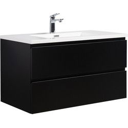 Badplaats Badkamermeubel Set Angela 90cm - Mat Zwart - Badmeubel met Wastafel