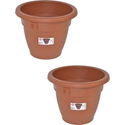 Set van 2x stuks terra cotta kleur ronde plantenpot/bloempot kunststof diameter 40 cm - Plantenpotten