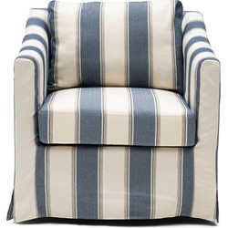 Riviera Maison Fauteuils met armleuning fauteuils draaibaar - Moretta Swivel Armchair - Polyester, Rubberwood, Iron - Blauw / Wit