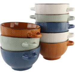 OTIX Soepkommen met Oor - Set van 8 - Verschillende kleuren - Aardewerk - 680 ml - HEATHER