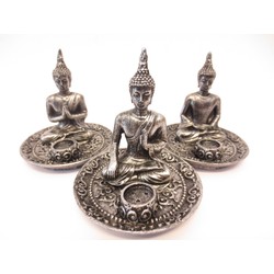 Wierookbrander set 3x boeddhas zilver - Wierookstokjes