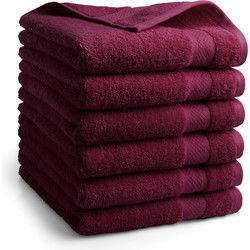 DoubleDry Hotel Handdoeken 50 x 100 cm – Set van 6 – 100% Katoen 500 g/m2 – Zacht & Absorberend - Bordeaux Rood
