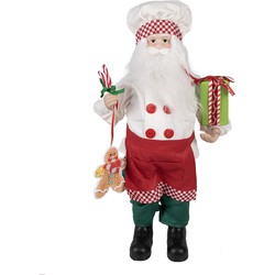 Clayre & Eef Beeld Kerstman 46 cm Rood Textiel op kunststof Decoratie figuur