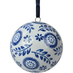 Clayre & Eef Decoratie Hanger Ø 8 cm Wit Blauw Keramiek