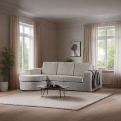 3-zits hoekbank chaise longue Jean stof beige links/rechts