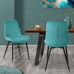 Eetkamerstoel set van 2 petrol met fluwelen bekleding en stalen poten Keukenstoel met rugleuning ML design