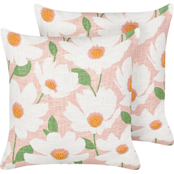 JATROPHA - Sierkussen set van 2 - Roze - 45 x 45 cm - Katoen