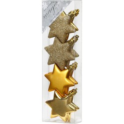 8x stuks kunststof kersthangers sterren goud 6 cm kerstornamenten - Kersthangers