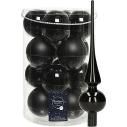 Decoris kerstballen 16x stuks 8 cm incl. piek glans zwart - glas - Kerstbal