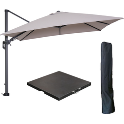 Garden Impressions Hawaii zweefparasol 300x300 cm carbon black / zand met 90kg black polished parasolvoet en parasolhoes