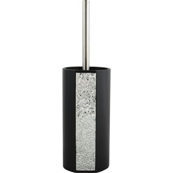 MSV Toiletborstel houder Luanda - kunststeen - zwart/zilver - 36 cm - Toiletborstels