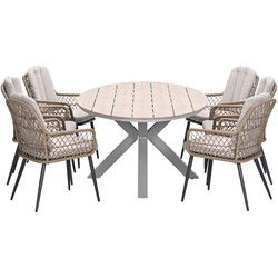 Garden Impressions Kalibo tuinset 7-delig - Tulli tuintafel 220x115 cm - light teak vironwood