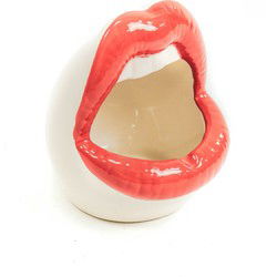 Pot - Lip - Ceramic - Red/White -10x10x12