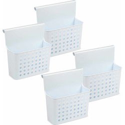PlasticForte Badkamerrekje - 4x - wit/blauw - opbergmandje - 26x24 cm - Opbergmanden