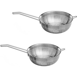 Secret de Gourmet vergiet/zeef - 2x - lang handvat - 18 x 7 cm - RVS - Vergieten