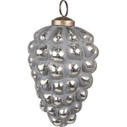 Clayre & Eef Kerstbal  Ø 7 cm Grijs Glas Metaal Kerstdecoratie