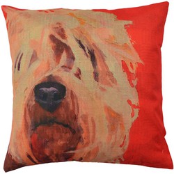 Clayre & Eef Kussenhoes  43x43 cm Bruin Rood Polyester Vierkant Hond Sierkussenhoes