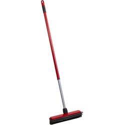 Rubberen bezem / kappersbezem met telescoopsteel en wisser - rood - Bezem