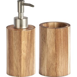 Zeller badkamer accessoires set 2-delig - acacia hout - naturel - Zeeppompjes
