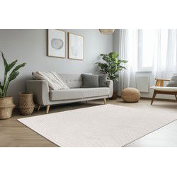 Lotus Home - Abstract Modern Vloerkleed - 100% Polyester, Laagpolig, 3D Effect - Creme- 80x150 CM