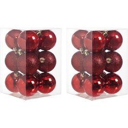 24x Kunststof kerstballen glanzend/mat rood 6 cm kerstboom versiering/decoratie - Kerstbal