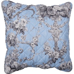 Clayre & Eef Kussenhoes  50x50 cm Blauw Polyester Vierkant Bloemen Sierkussenhoes