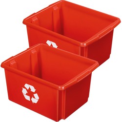 Sunware Opslagbox - 2 stuks - kunststof 32 liter rood 45 x 36 x 24 cm - Opbergbox