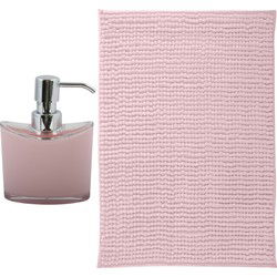 MSV badkamer droogloop mat - Bolzano - 40 x 60 cm - met bijpassend zeeppompje - lichtroze - Badmatjes