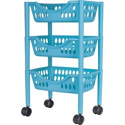 Keukentrolley - 3-laags - blauw - kunststof - 39 x 26,5 x 66,5 cm - Opberg trolley